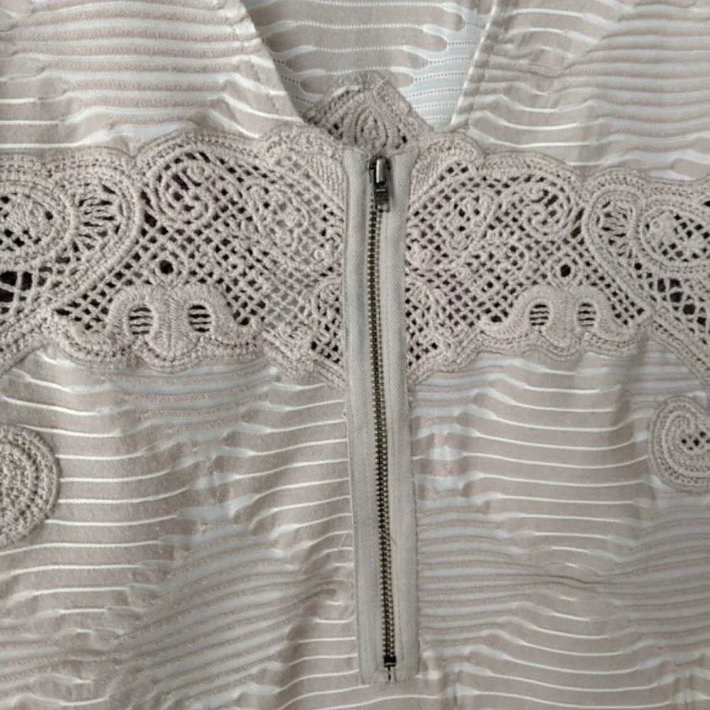 FREE PEOPLE New Romantics Mini Dress S Shift Crochet Cutout Neutral Minimalist - Picture 11 of 16